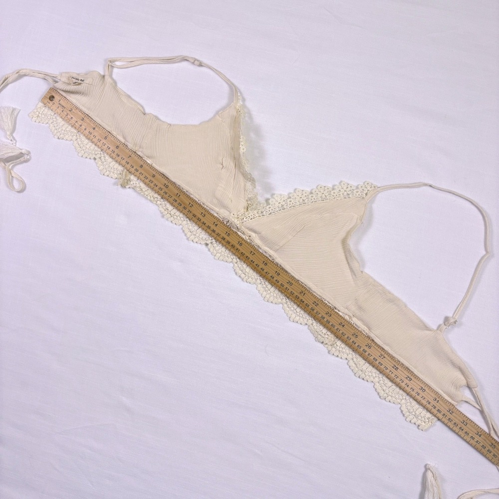Boho Lace Bralette XL Fairycore Festival Tassel Tie Crop Top Cream Western - Picture 16 of 17